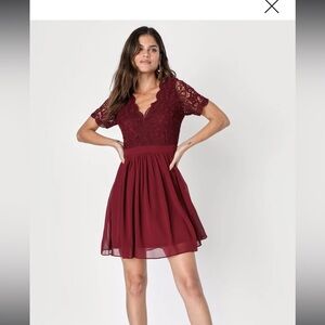 lulu burgandy lace skater dress size xs